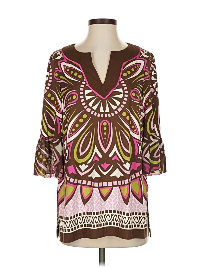 Pre-owned Nicole By Nicole Miller 3/4 Sleeve Blouse In Brown