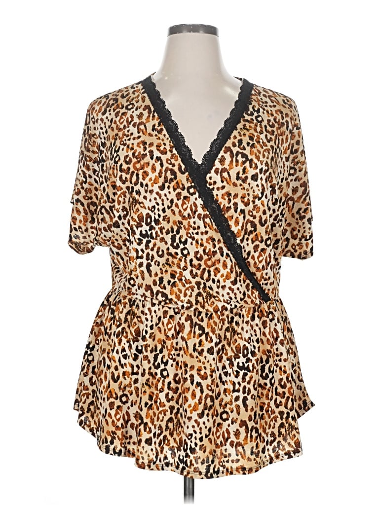 Pre-owned Honeyme Short Sleeve Blouse In Brown