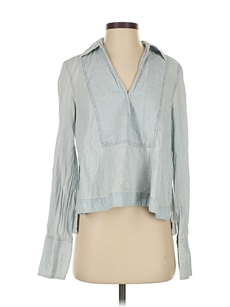 Pre-owned Free People Long Sleeve Blouse In Blue