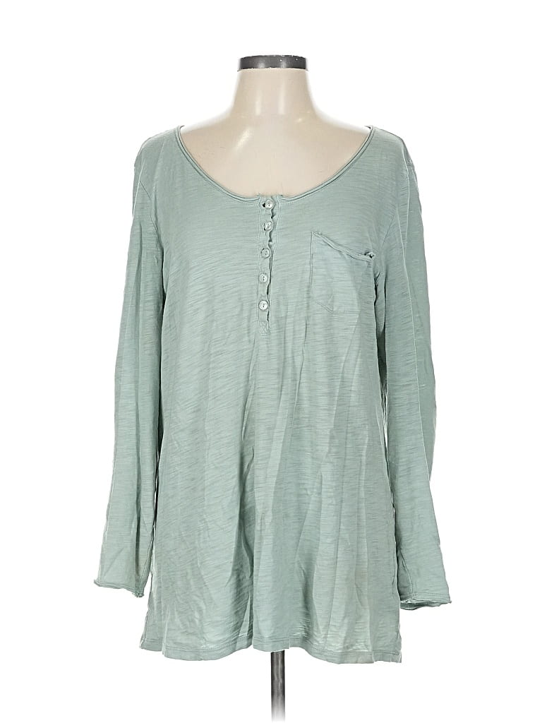 Pre-owned Soft Surroundings Long Sleeve Henley Shirt In Green