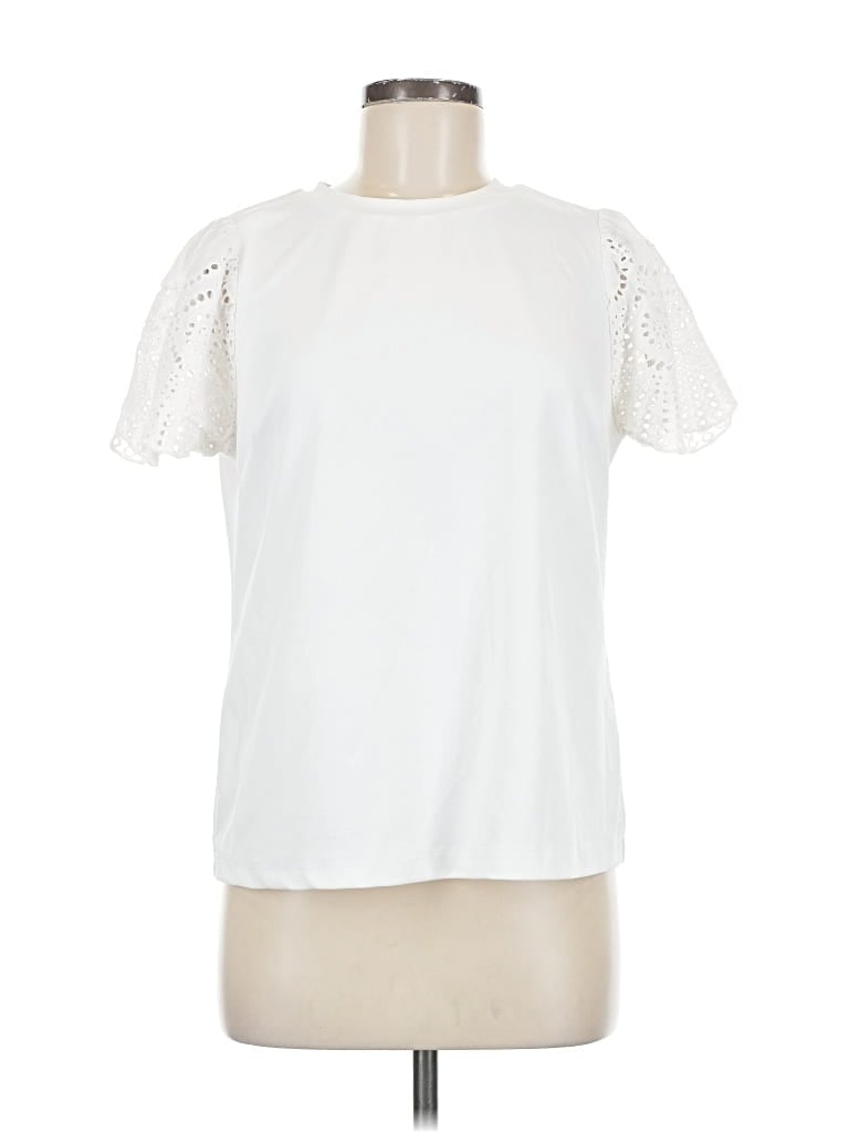 Pre-owned Melloday Short Sleeve Top White Mock Neckline Tops