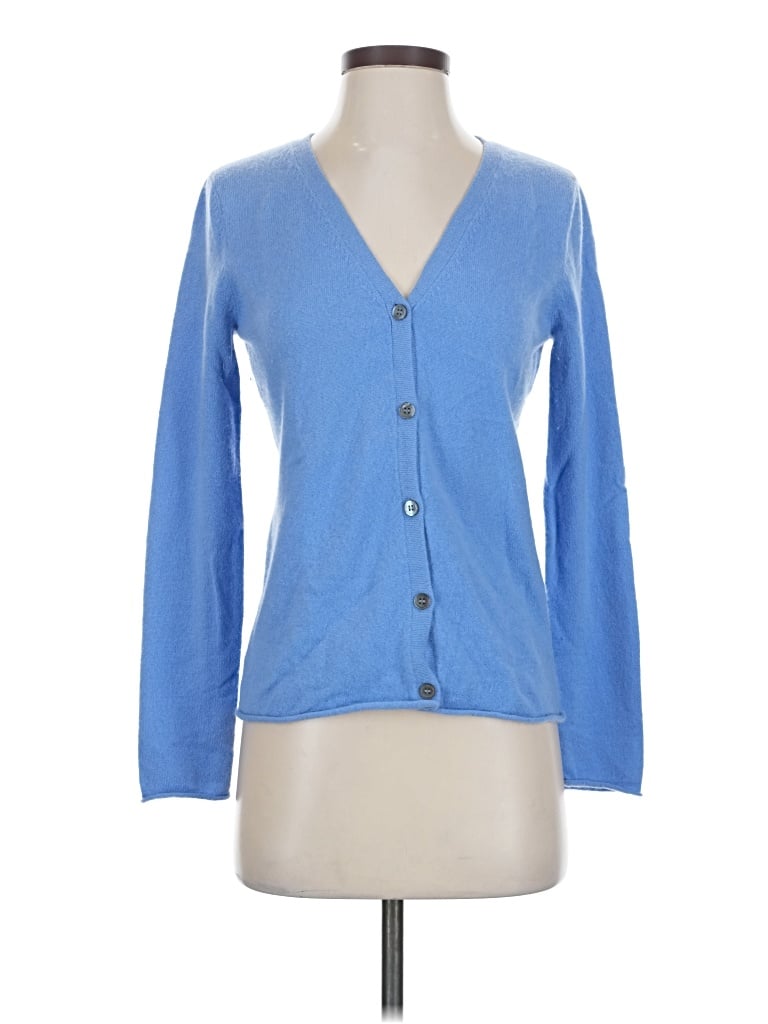 Pre-owned Garnet Hill Cashmere Cardigan Sweater In Blue