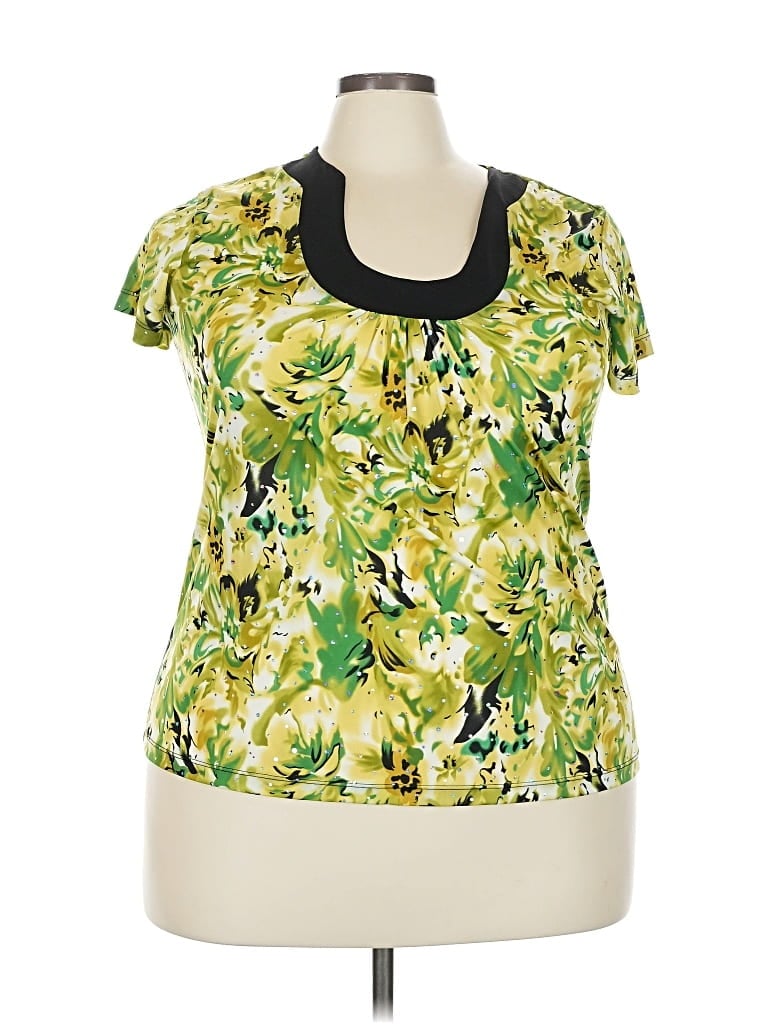 Pre-owned Brittany Black Short Sleeve Blouse In Green