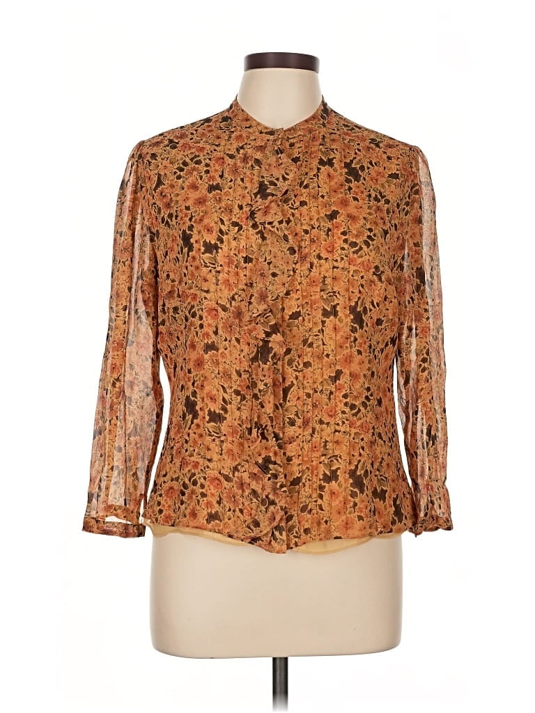 Pre-owned Laura Ashley Long Sleeve Blouse In Brown