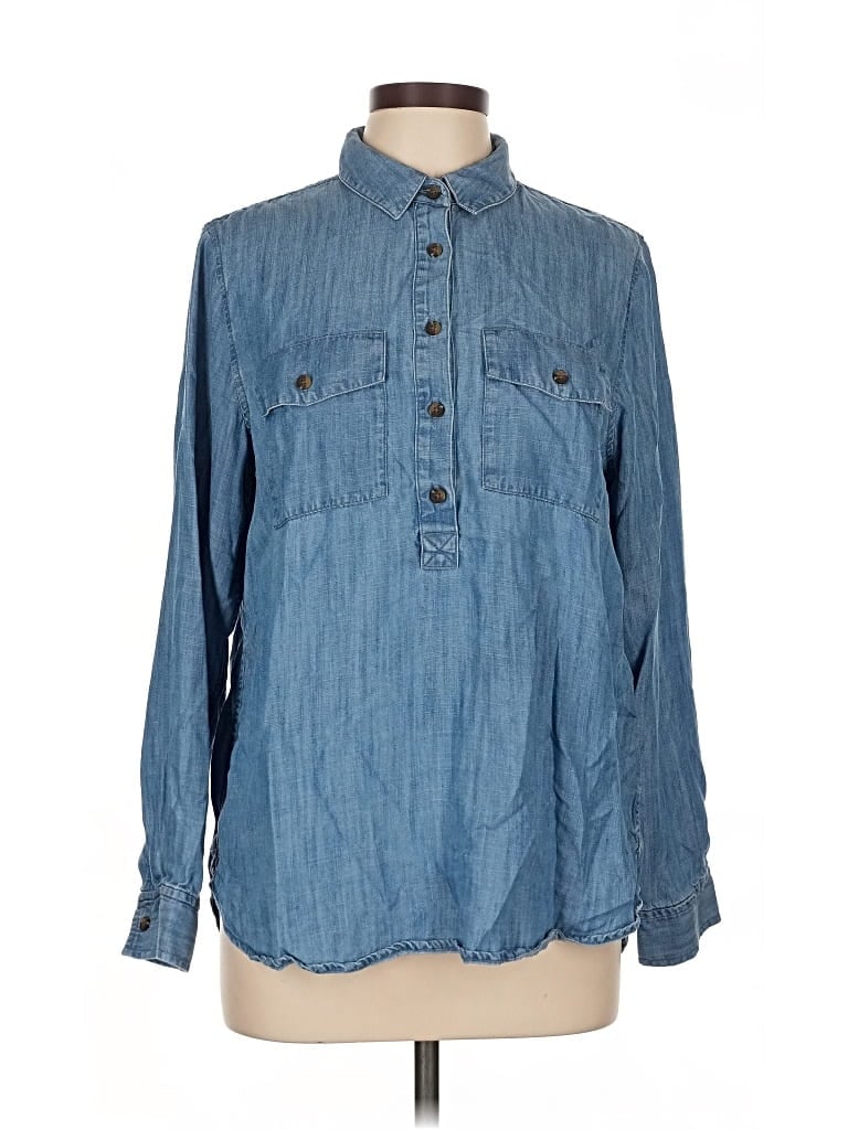 Pre-owned Lands' End Long Sleeve Button Down Shirt In Blue