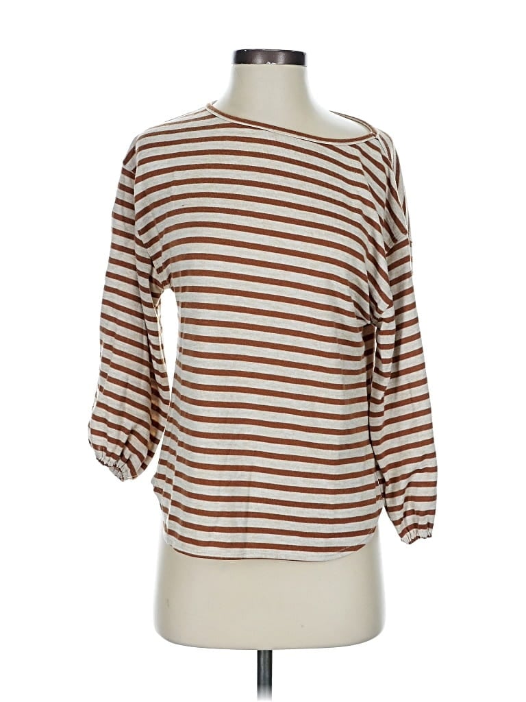 Pre-owned Max Studio 3/4 Sleeve Top Tan Boatneck Tops In Brown