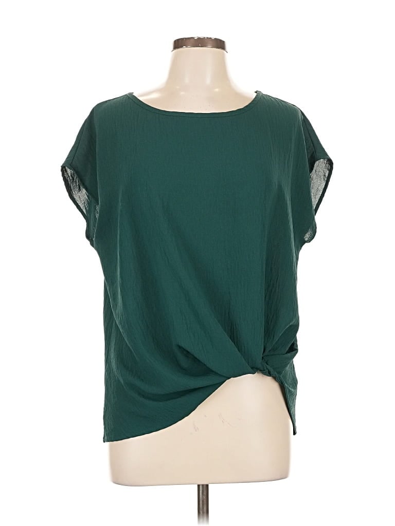 Pre-owned Gilli Short Sleeve Top Green Cowl Neck Tops