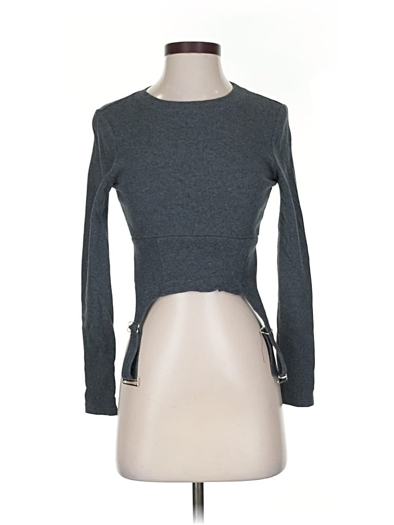 Pre-owned Fashion Nova Long Sleeve Top Gray Keyhole Neckline Tops