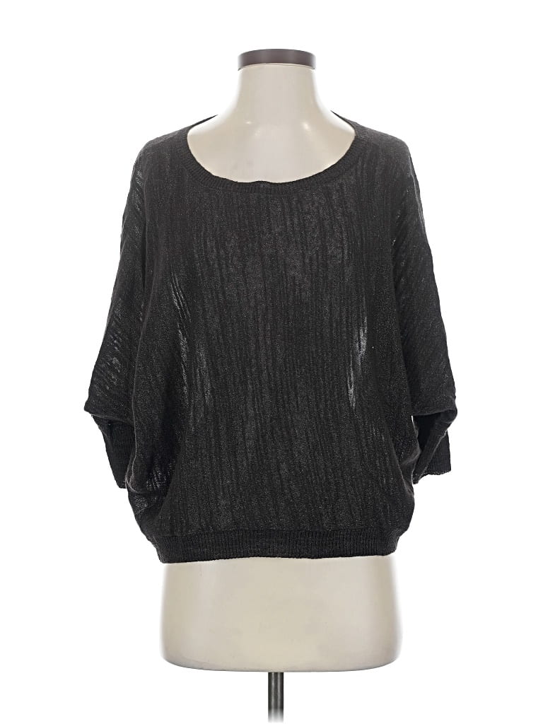 Pre-owned Eileen Fisher 3/4 Sleeve Top Black Boatneck Tops