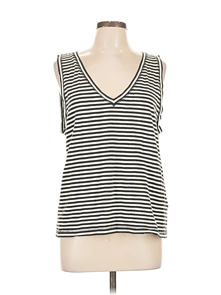 Pre-owned Madewell Tank Top Ivory Stripes Pattern Plunge Neckline Tops In White