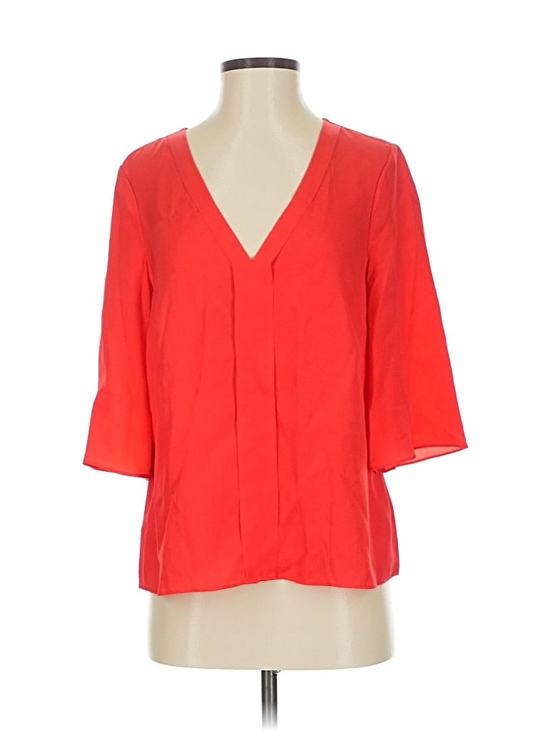 Pre-owned J.crew 365 3/4 Sleeve Silk Top Red V Neck Tops