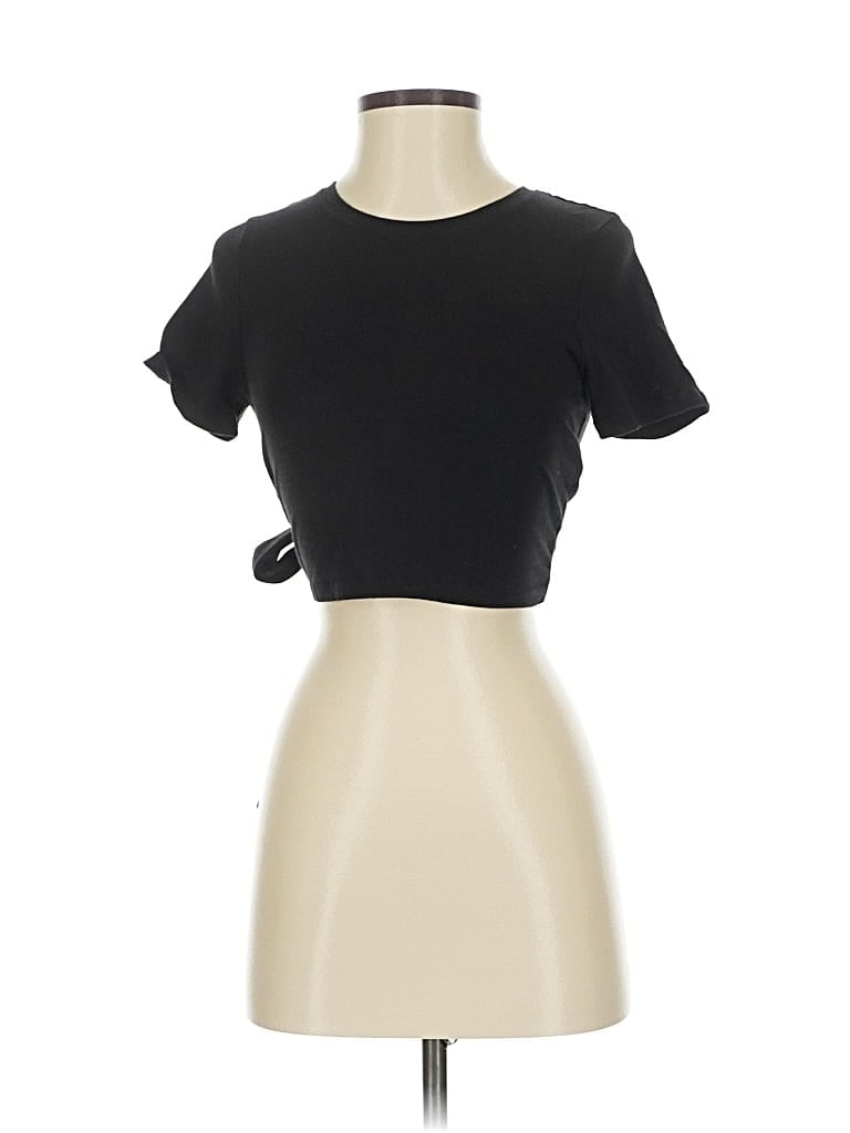 Pre-owned Good American Short Sleeve Turtleneck In Black