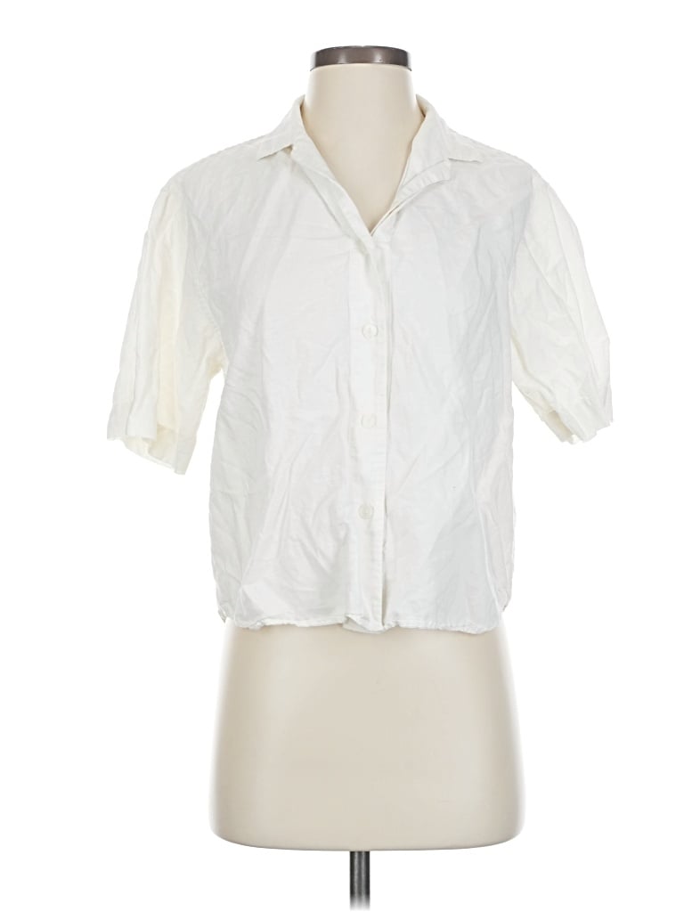 Pre-owned Uniqlo Short Sleeve Blouse In White