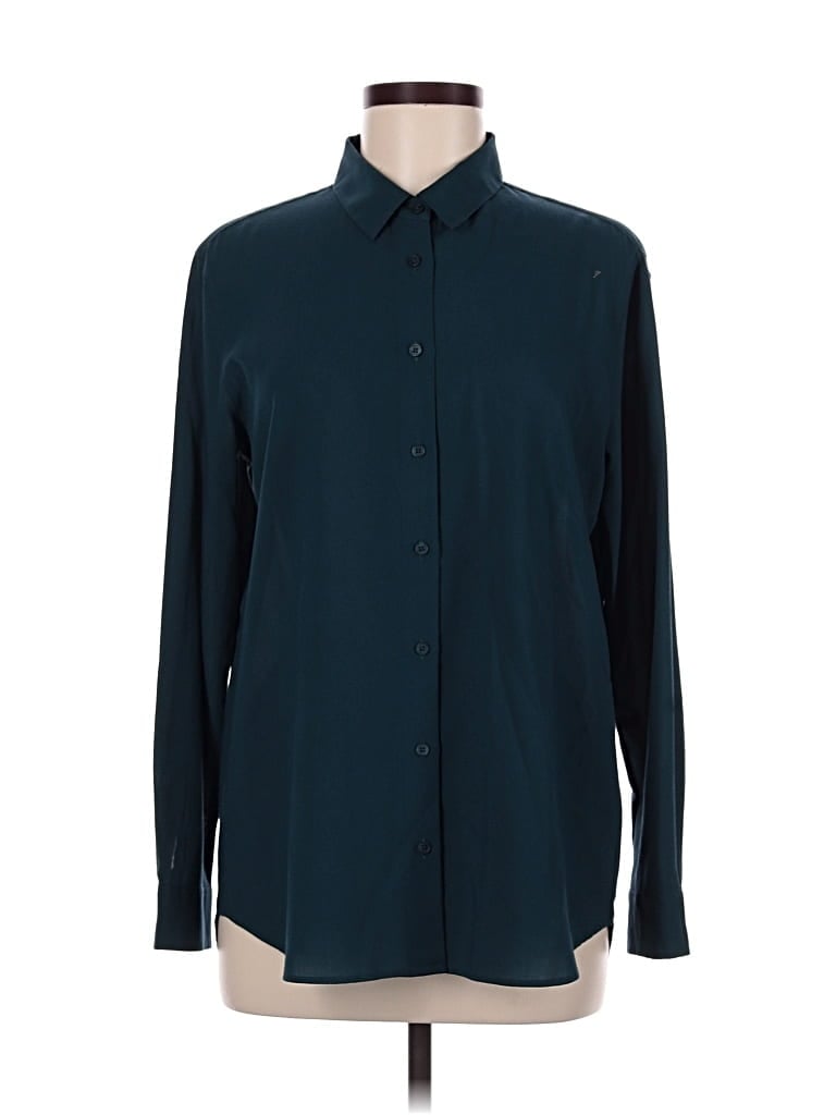 Pre-owned Uniqlo Long Sleeve Button Down Shirt In Blue