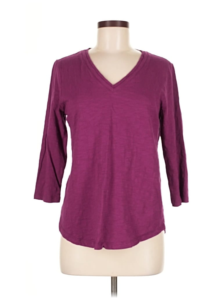 Pre-owned Chico's 3/4 Sleeve T-shirt In Burgundy
