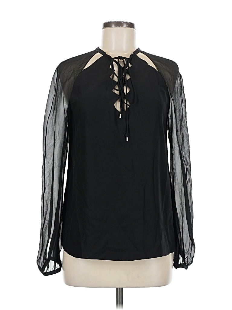 Pre-owned Altuzarra Long Sleeve Silk Top Black Keyhole Neckline Tops