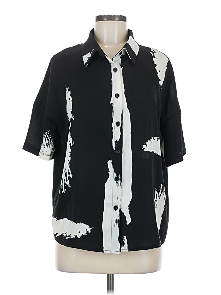 Pre-owned Shein Short Sleeve Button Down Shirt In Black