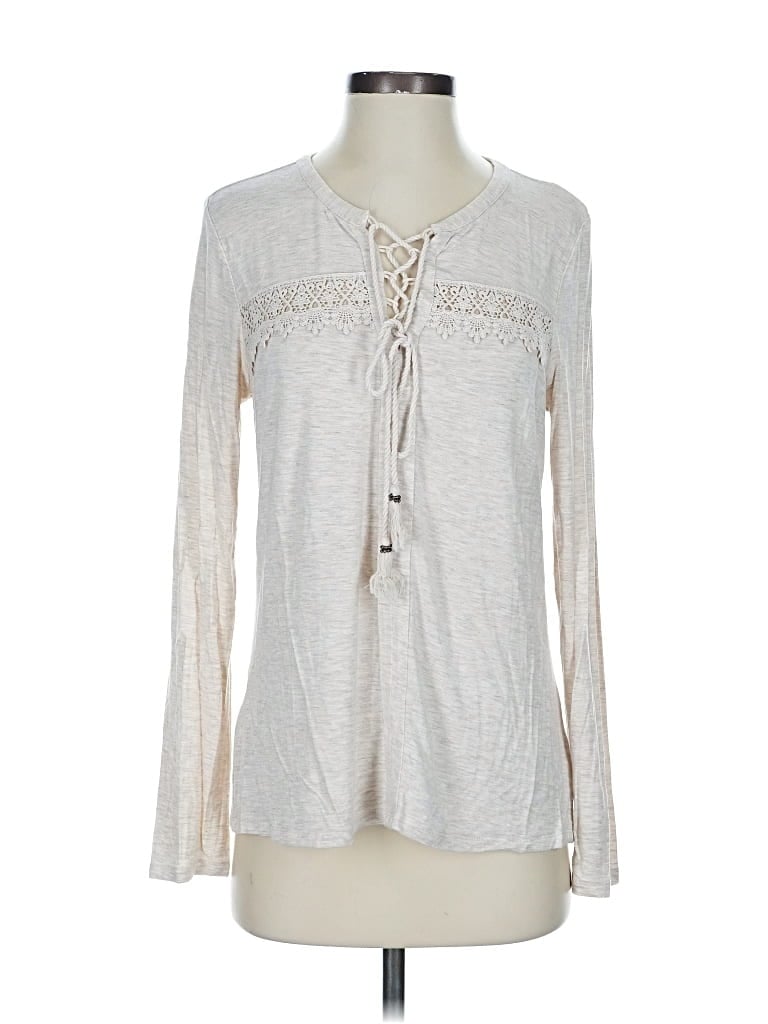 Pre-owned Daniel Rainn Long Sleeve Top Gray Keyhole Neckline Tops