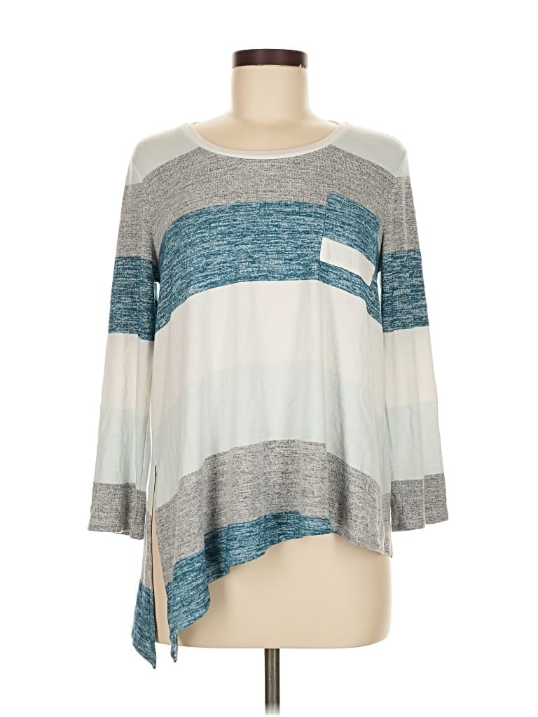 Pre-owned Market & Spruce 3/4 Sleeve Top Teal Boatneck Tops In Blue