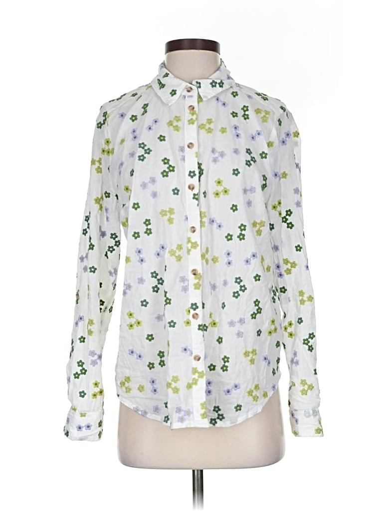 Pre-owned Maeve By Anthropologie Long Sleeve Polo In White