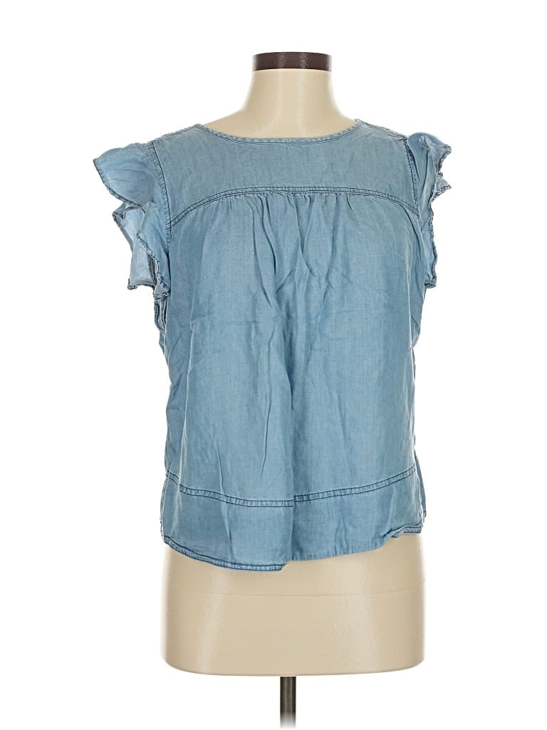 Pre-owned Gap Short Sleeve Top Blue Ruffles Neckline Tops