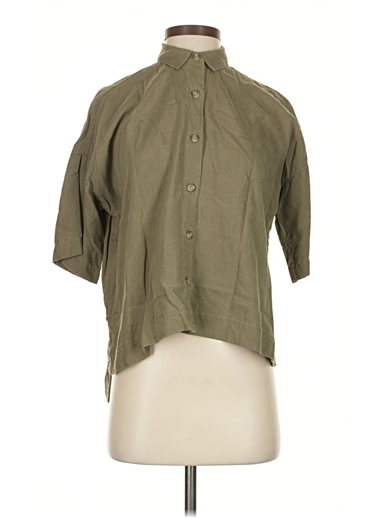 Pre-owned Everlane 3/4 Sleeve Button Down Shirt In Green