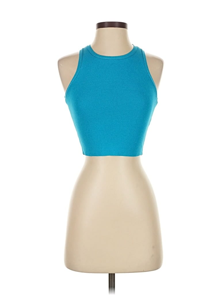 Pre-owned Zara Tank Top Teal Halter Neckline Tops In Blue