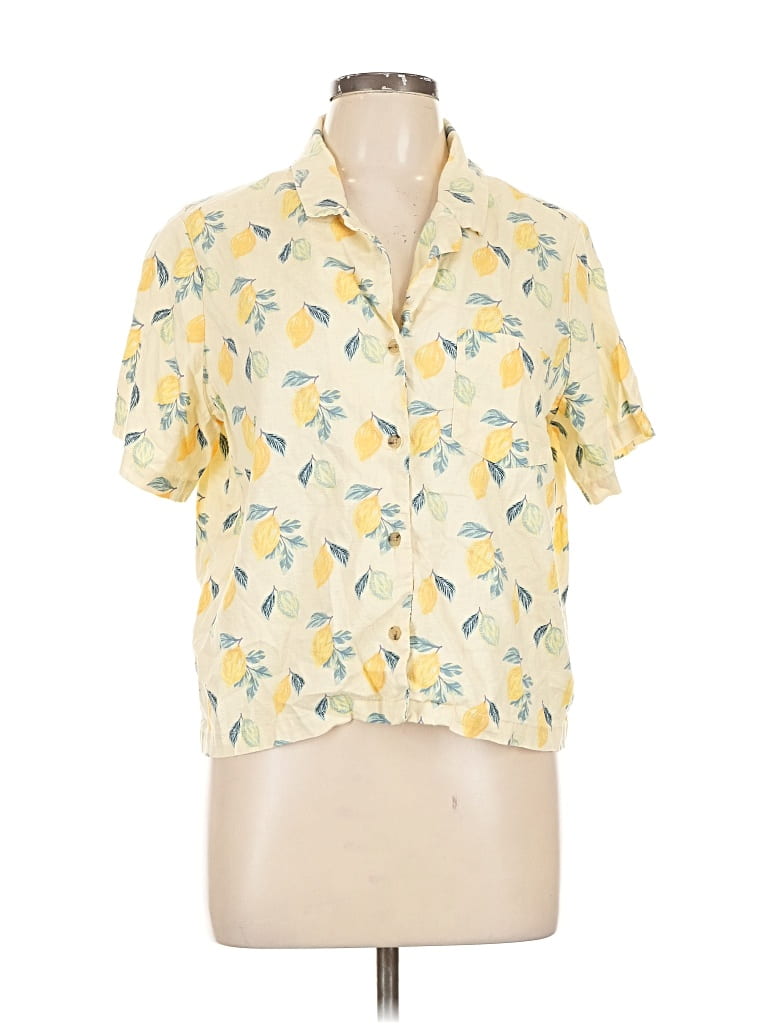 Pre-owned Marine Layer Short Sleeve Blouse In Yellow
