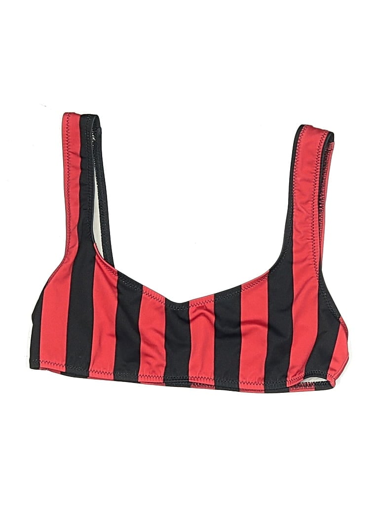 Pre-owned Solid & Striped Swimsuit Top Red Stripes Pattern Swimwear