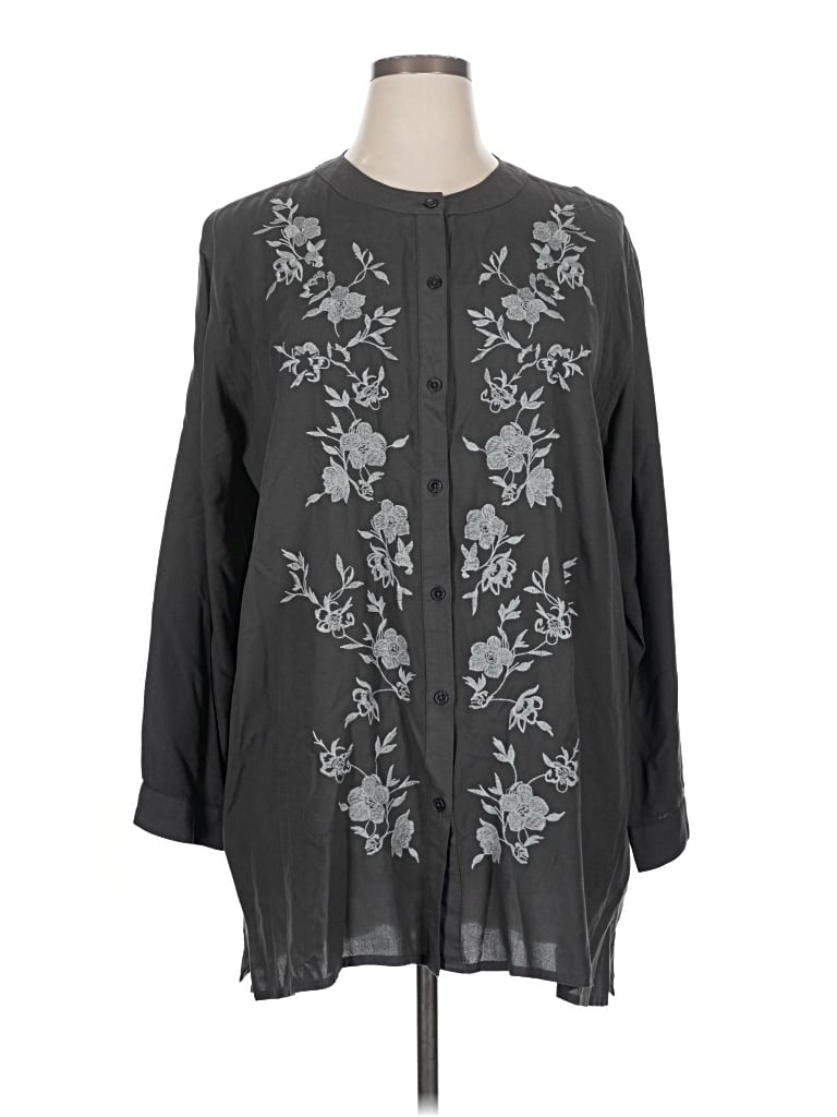 WOMAN WITHIN Pre-owned 3/4 Sleeve Blouse In Gray