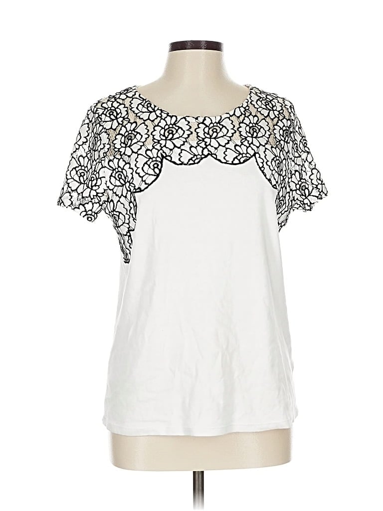 Pre-owned Rafaella Short Sleeve Top White Sweetheart Neckline Tops