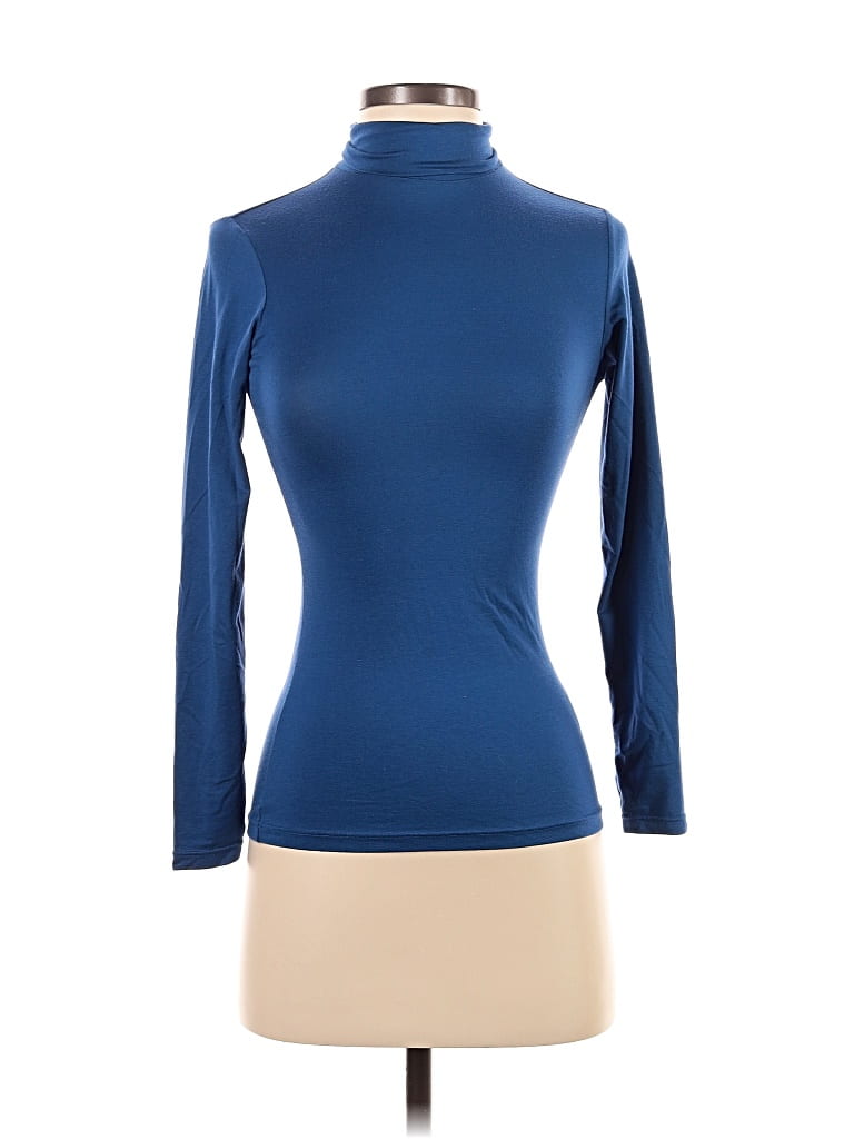 Pre-owned Uniqlo Long Sleeve Top Blue Turtleneck Tops