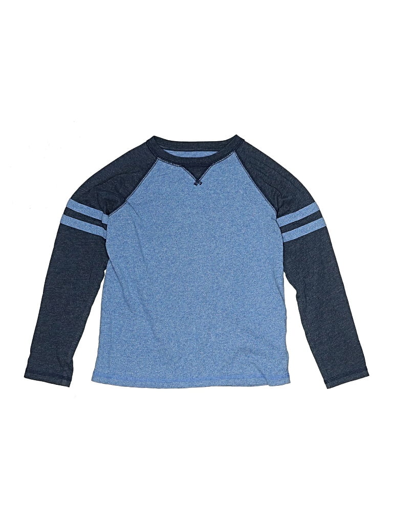 Pre-owned Lands' End Kids'  Long Sleeve Henley Shirt In Blue