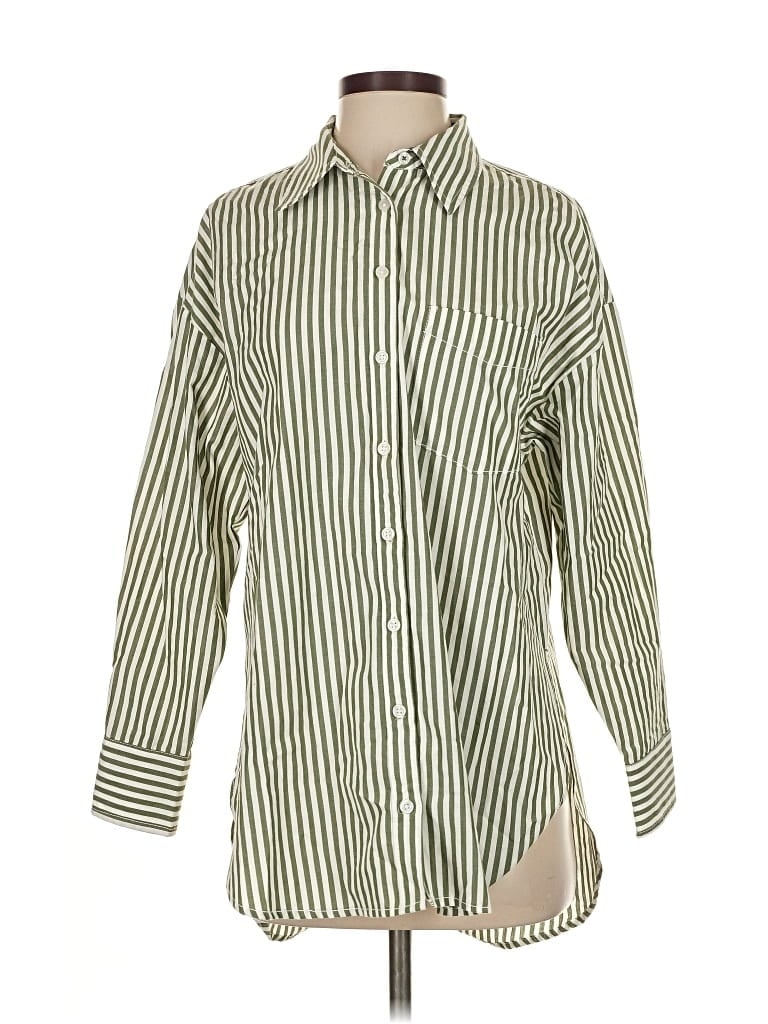 Pre-owned Maeve By Anthropologie 3/4 Sleeve Button Down Shirt In Green