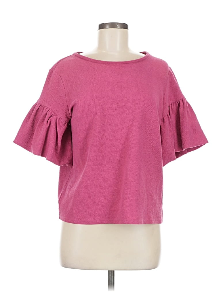 Pre-owned Express Short Sleeve Top Pink Ruffles Neckline Tops