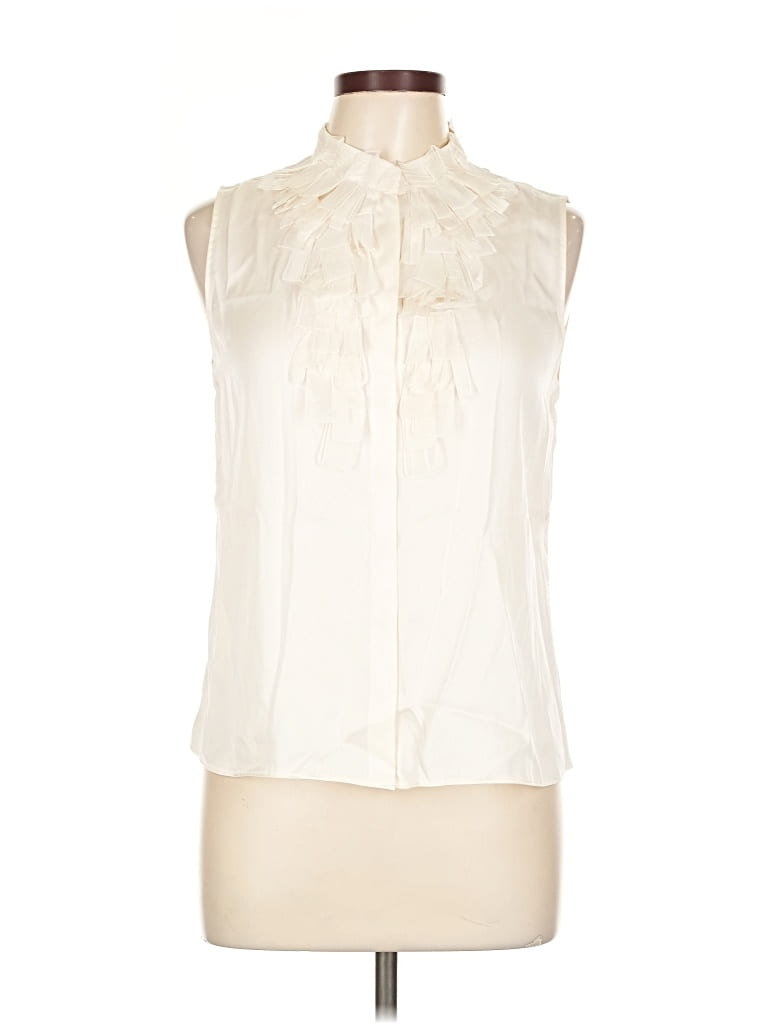 Pre-owned Elie Tahari Sleeveless Silk Top Ivory High Neck Tops In White