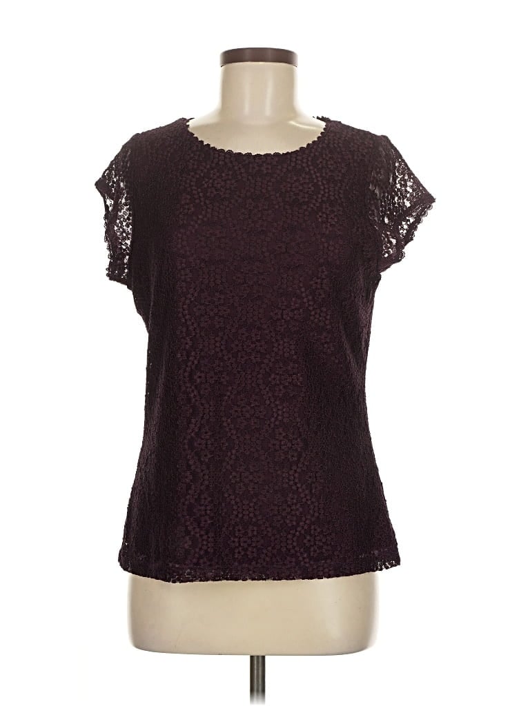 Pre-owned Karl Lagerfeld Short Sleeve Top Burgundy Scoop Neck Tops
