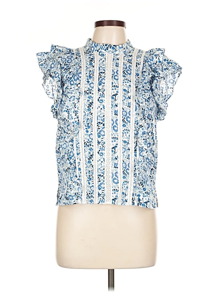 Pre-owned Veronica Beard Short Sleeve Blouse In Blue