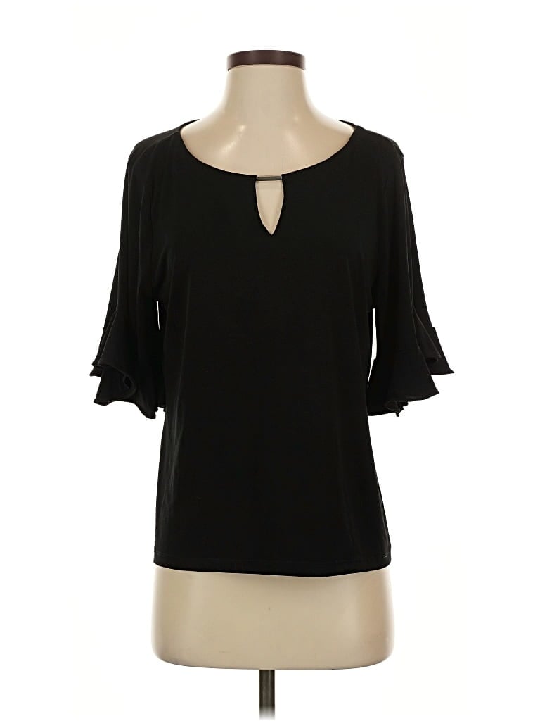 Pre-owned Calvin Klein 3/4 Sleeve Top Black Keyhole Neckline Tops