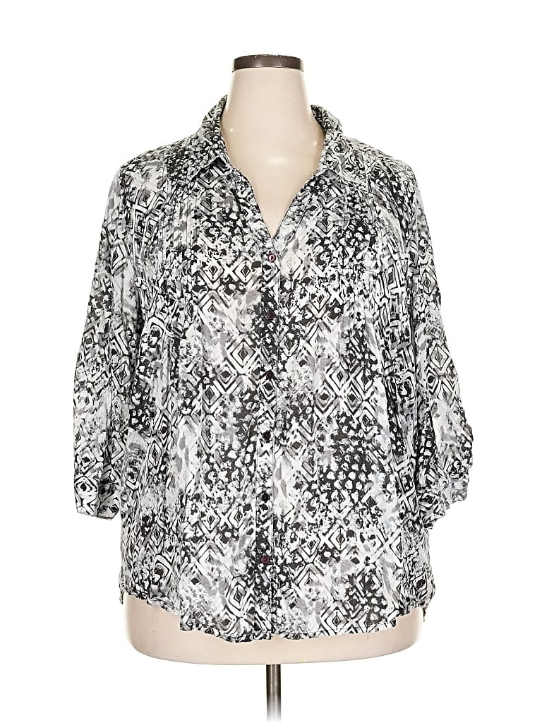 Pre-owned Gloria Vanderbilt 3/4 Sleeve Button Down Shirt In Silver