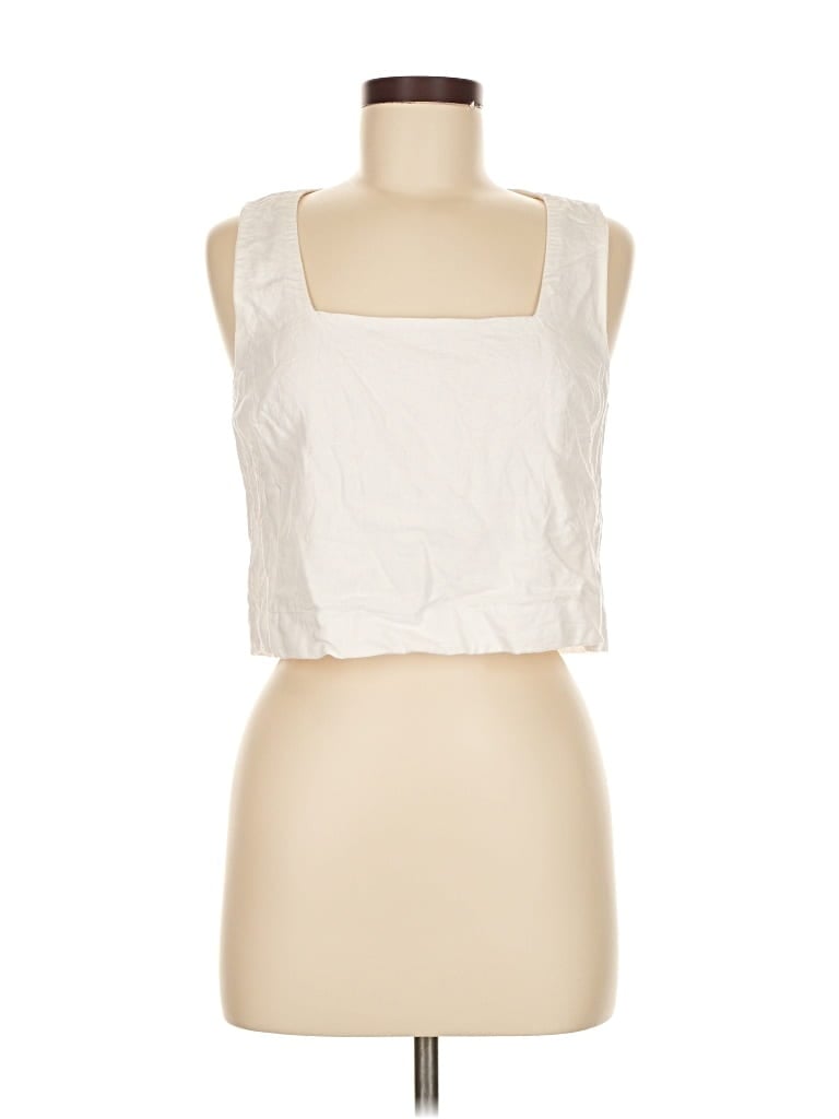 Pre-owned Abercrombie & Fitch Tank Top Ivory Square Neckline Tops In White