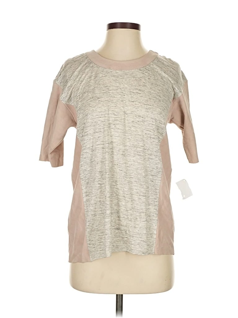 Fine Collection Short Sleeve Top Tan Crew Neck Tops In Brown