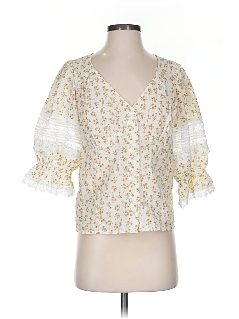 Pre-owned The Shirt By Rochelle Behrens 3/4 Sleeve Blouse In Yellow