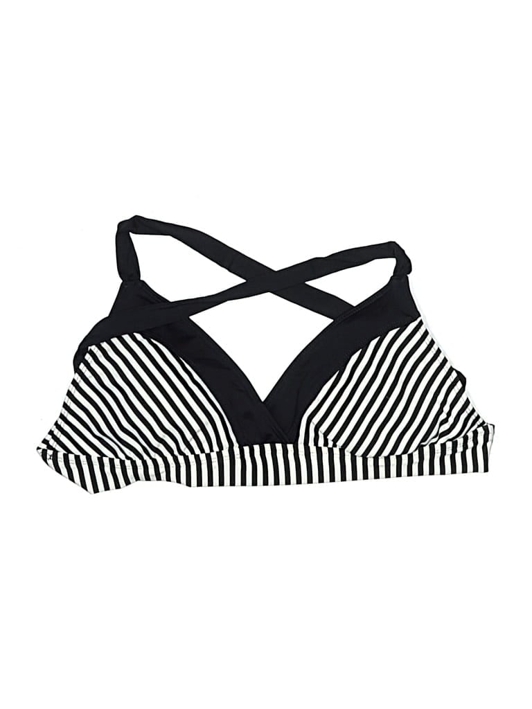 Pre-owned Unbranded Swimsuit Top Black Stripes Pattern Swimwear
