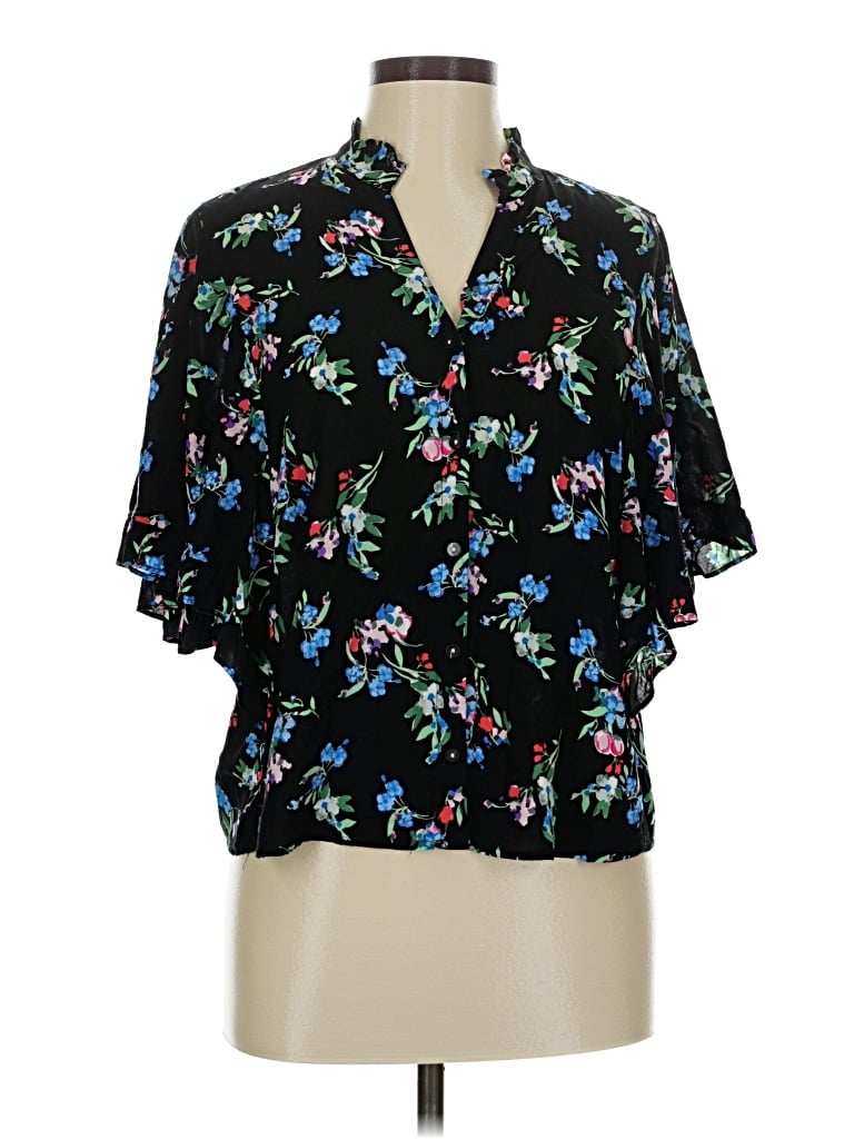 Pre-owned Maeve By Anthropologie Short Sleeve Blouse In Black