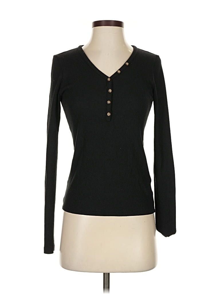 Pre-owned American Eagle Outfitters Long Sleeve Henley Shirt In Black