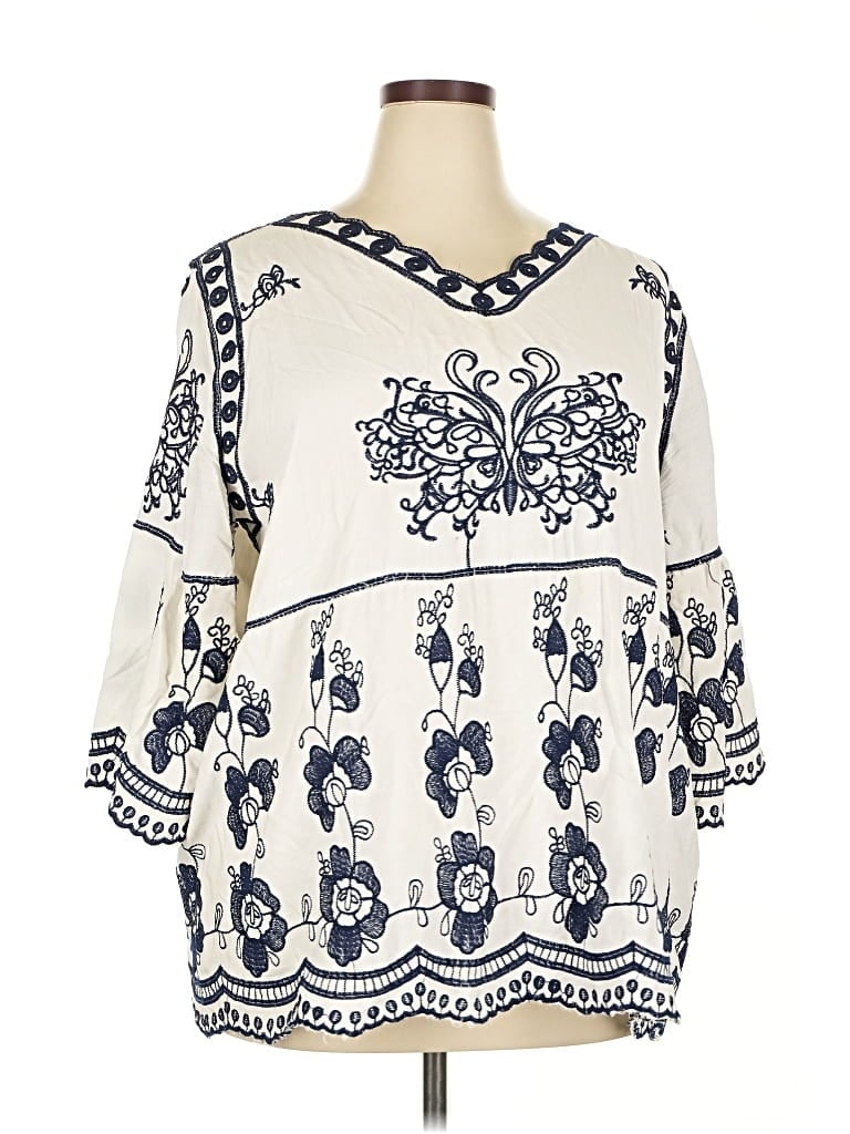 Pre-owned Kindred 3/4 Sleeve Blouse In White