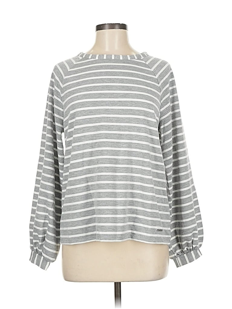 Pre-owned Anne Klein Long Sleeve Top Gray Mock Neckline Tops