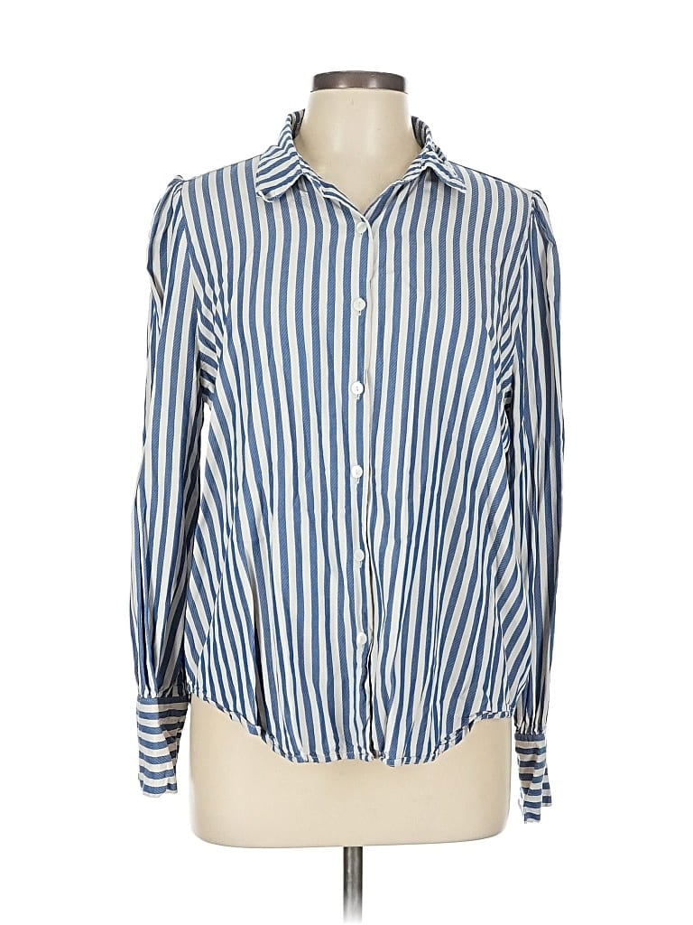 Pre-owned Ann Taylor Factory Long Sleeve Button Down Shirt In Blue