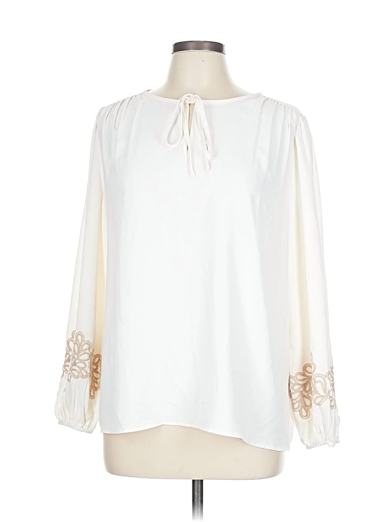 Pre-owned Ann Taylor Long Sleeve Blouse In White
